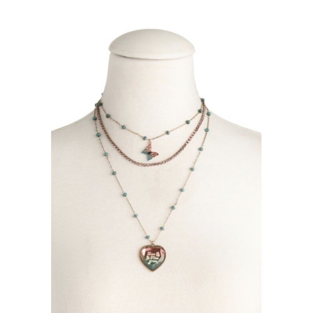 Betsey Johnson Boho Layered Heart And Butterfly Necklace
